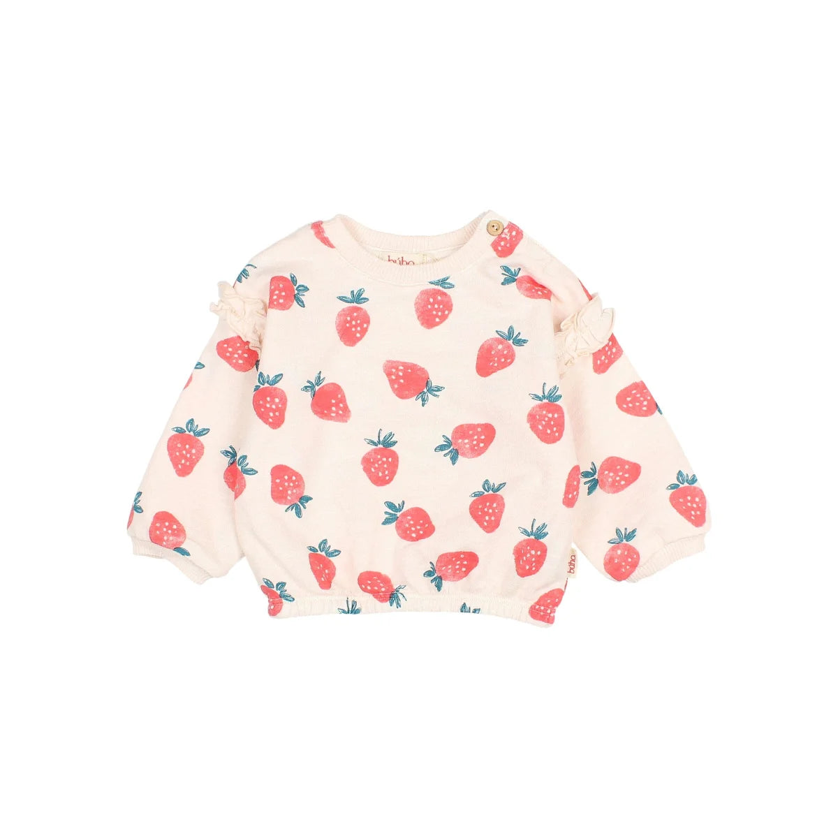 Cremefarbene Strawberry Sweatshirt mit langen Ärmeln und Rüschen