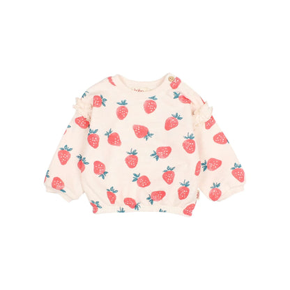 Cremefarbene Strawberry Sweatshirt mit langen Ärmeln und Rüschen
