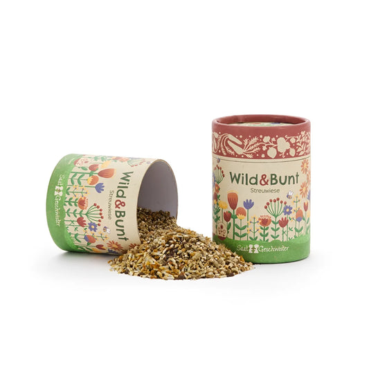 Buntes zylindrisches streuwiese wild und bunt produkt mit floralem design in grün und rot