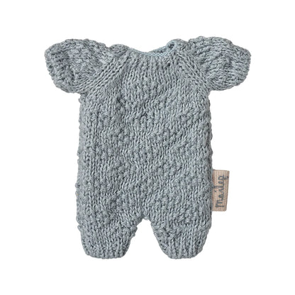 Strickanzug Mikro Blau: Hellgrauer Mikro-Strick-Hausschuhanzug mit kurzen Ärmeln