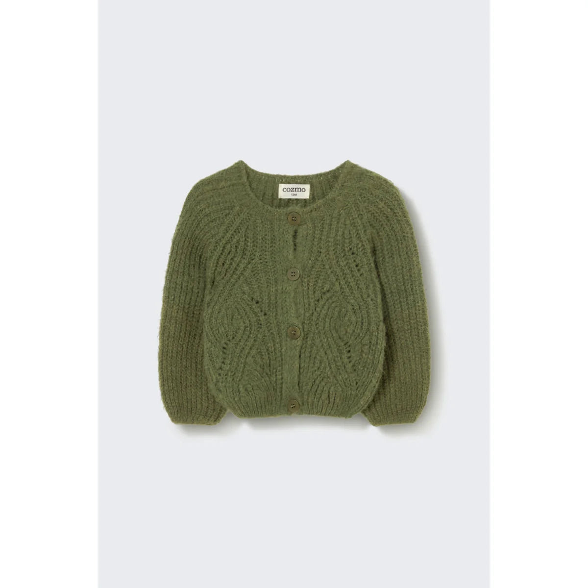 Cozmo Babystrickjacke India Green, Detail des Wellenmusters