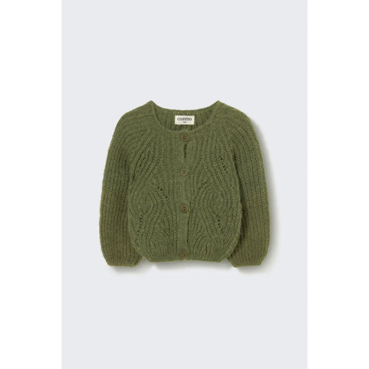 Cozmo Babystrickjacke India Green, Detail des Wellenmusters