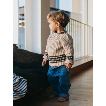 Snug Strickpullover mit Streifenbund in Indigo – Ansicht 3
