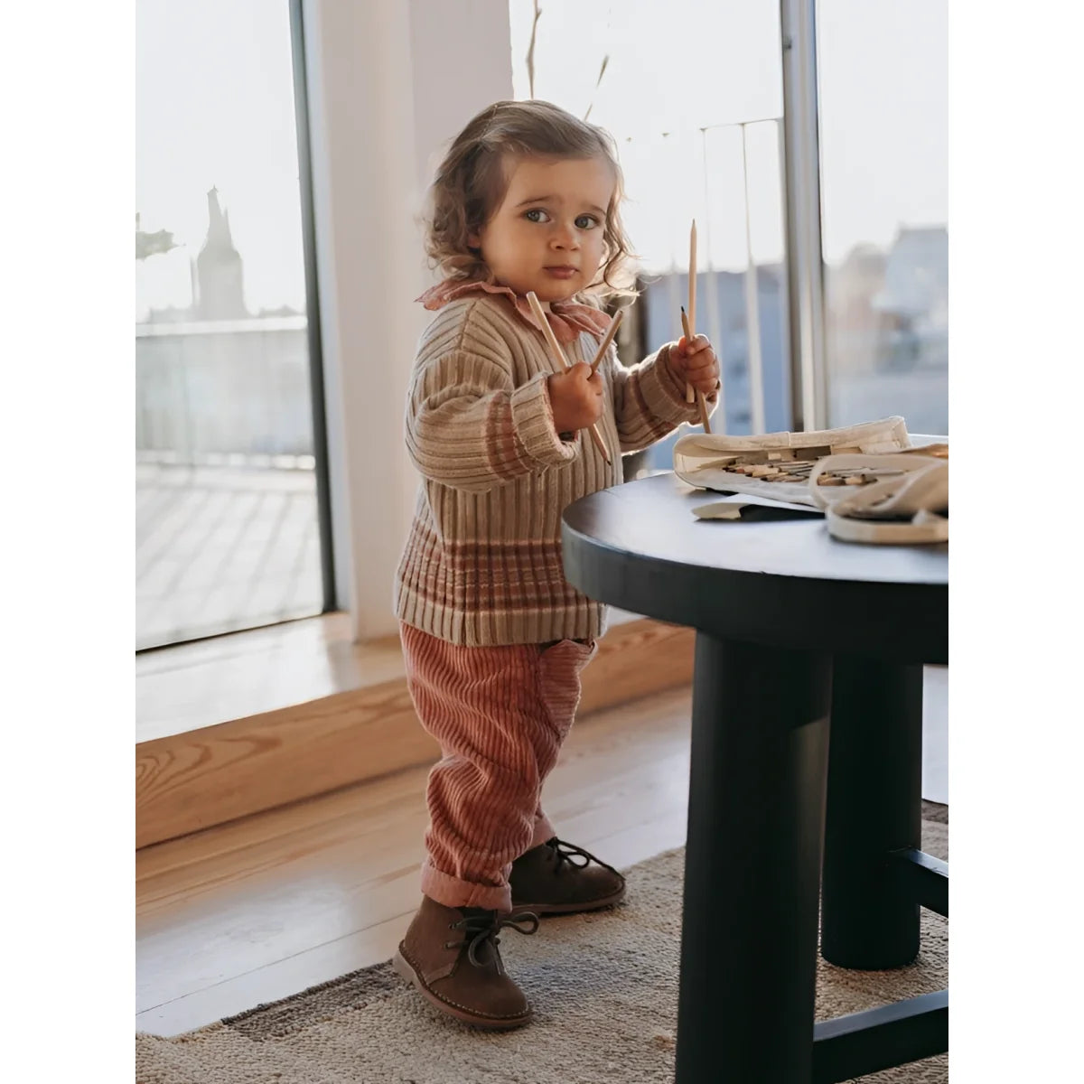 Snug Strickpullover mit Streifenbund in Rosa – Ansicht 5