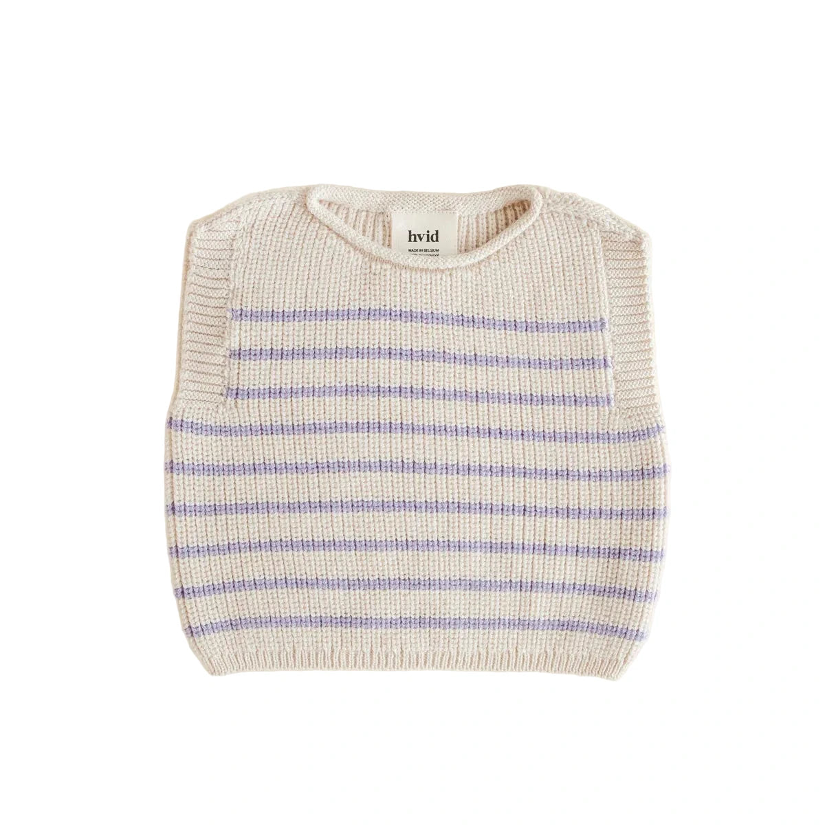 Cremefarbener Strickpullunder Vest Harvey mit lila Streifen von Hvid