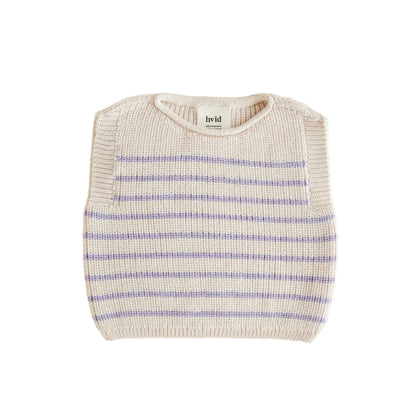 Cremefarbener Strickpullunder Vest Harvey mit lila Streifen von Hvid