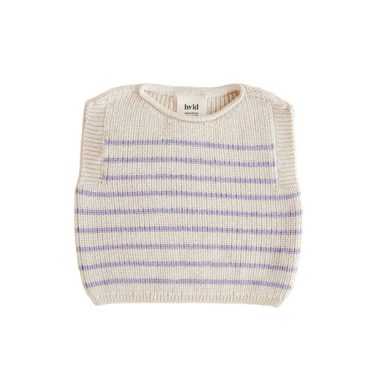 Cremefarbener Strickpullunder Vest Harvey mit lila Streifen von Hvid