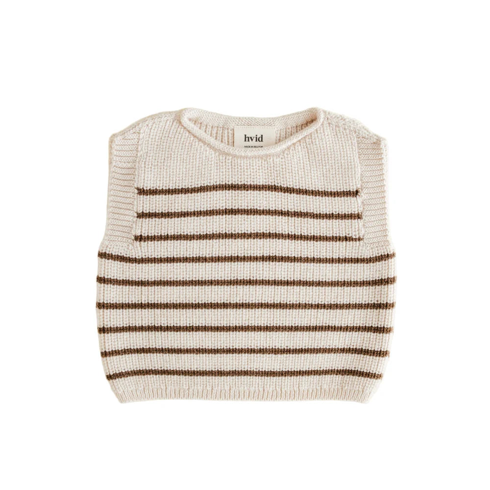 Strickpullunder Weste Harvey in Creme und Mocha mit Streifen