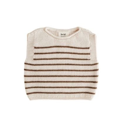 Strickpullunder Weste Harvey in Creme und Mocha mit Streifen
