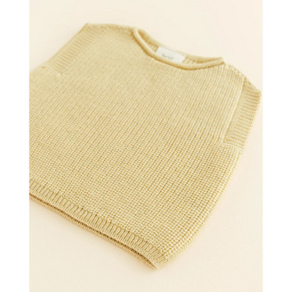 Helle gelbe gestrickte ärmellose Sweater oder Weste Strickpullunder Vest Harvey