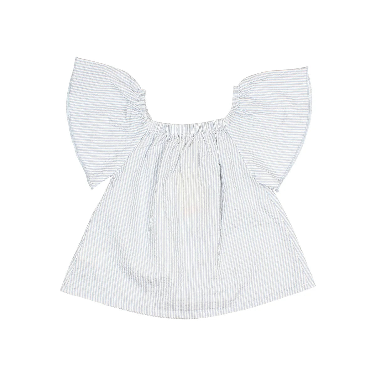 Boho-Bluse Streifen Sky Blue Off-Shoulder mit Flutterärmeln