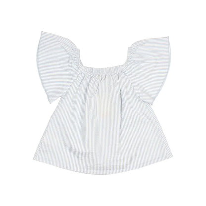 Boho-Bluse Streifen Sky Blue Off-Shoulder mit Flutterärmeln