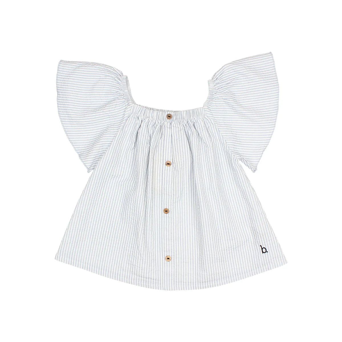 Boho-Bluse Streifen Himmelblau off-shoulder mit Flutterärmeln