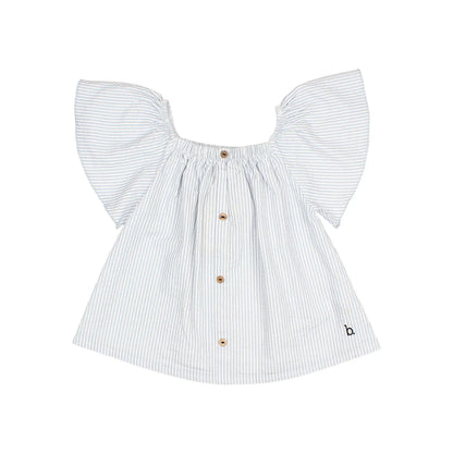 Boho-Bluse Streifen Himmelblau off-shoulder mit Flutterärmeln