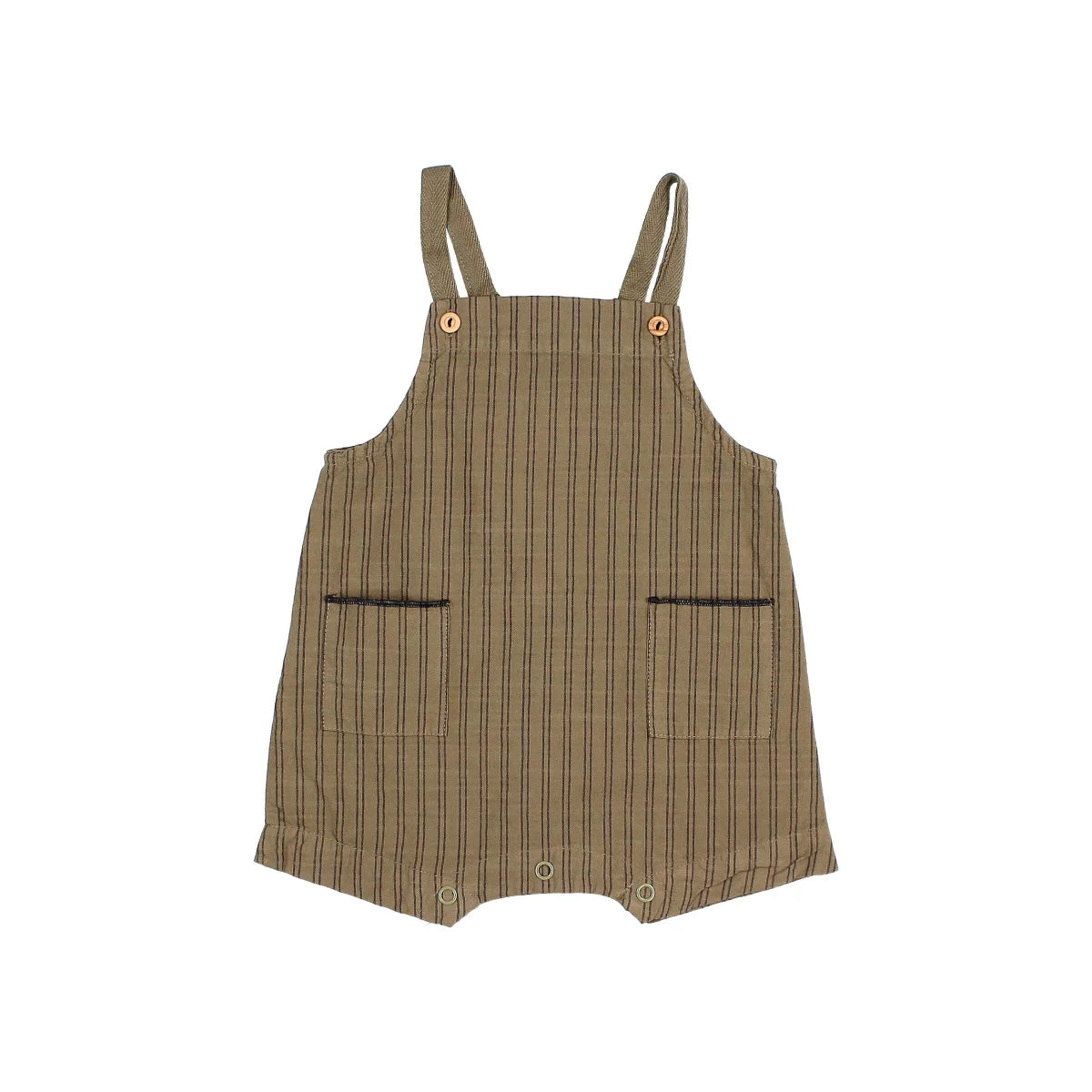 Gestreifter Baby-Overall mit Taschen in Kaki oder Weiß für stilvolle Kleinkinder