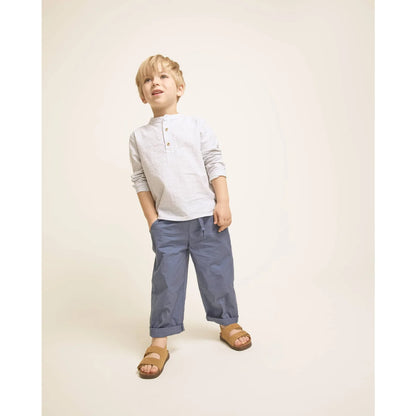 Jungen Stripes Shirt Sky Blue mit warmen Tagen und Kontraststichdetail