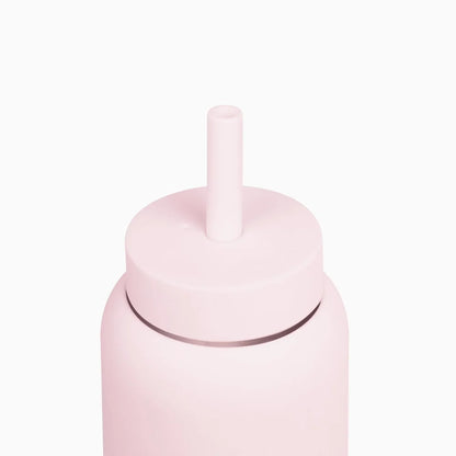 Pinke Wasserflasche mit Strohhalm und Deckel für die Mini Bottle von Strohhalm + Deckel