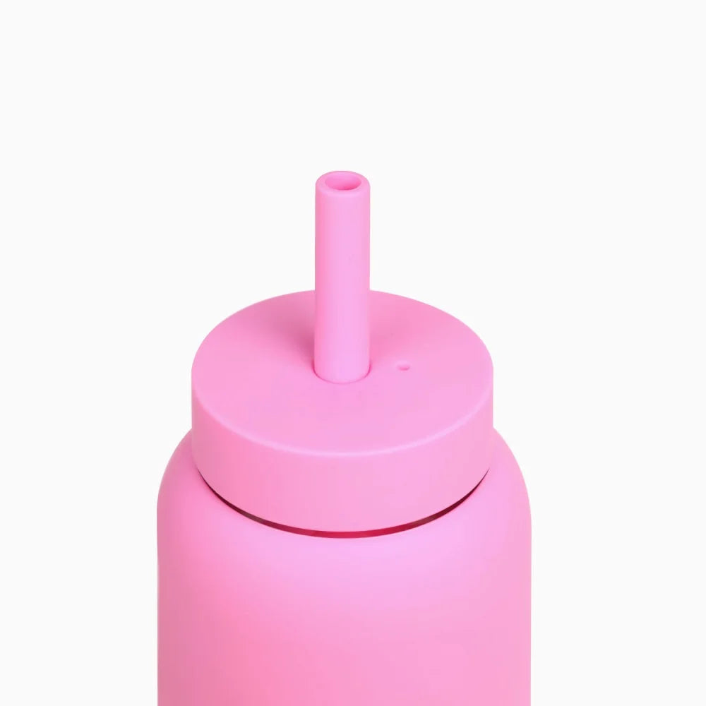 Rosa Wasserflasche mit Strohhalm und Deckel für den Mini Bottle Produktnamen