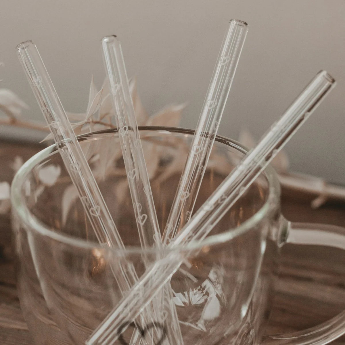 Klare Glas-Strohhalme mit Herz-Gravur im 4er-Set, 13cm