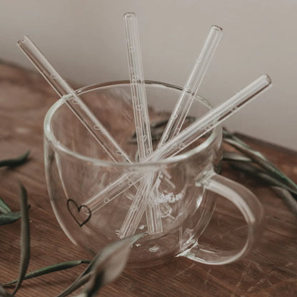 Strohhalme Herzen aus Glas, 4er Set in transparentem Kännchen Herz
