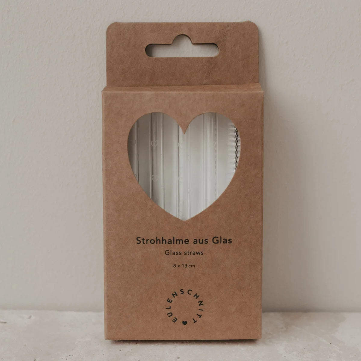 Weiße Strohhalme Herzen aus Glas, 4er Set mit Herzfenster in Kartonpackung