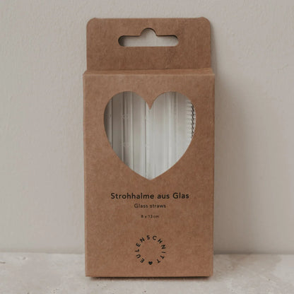 Weiße Strohhalme Herzen aus Glas, 4er Set mit Herzfenster in Kartonpackung