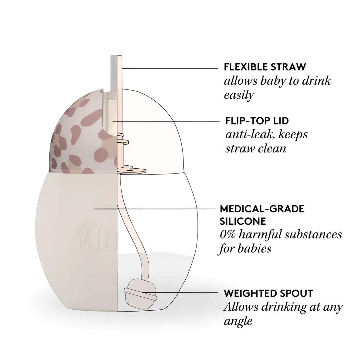 Strohhalmflasche Coconut Graouu Pink leopardmuster Beige Braun 240 ml