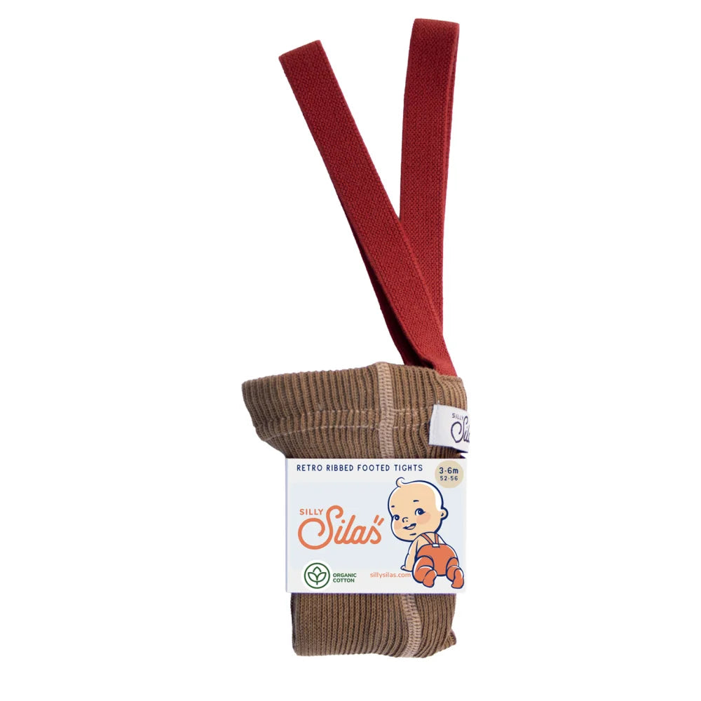 Retro gestrickte Fußstrumpfhose Acorn Brown mit Ahornblatt in Braun