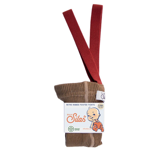 Retro gestrickte Fußstrumpfhose Acorn Brown mit Ahornblatt in Braun