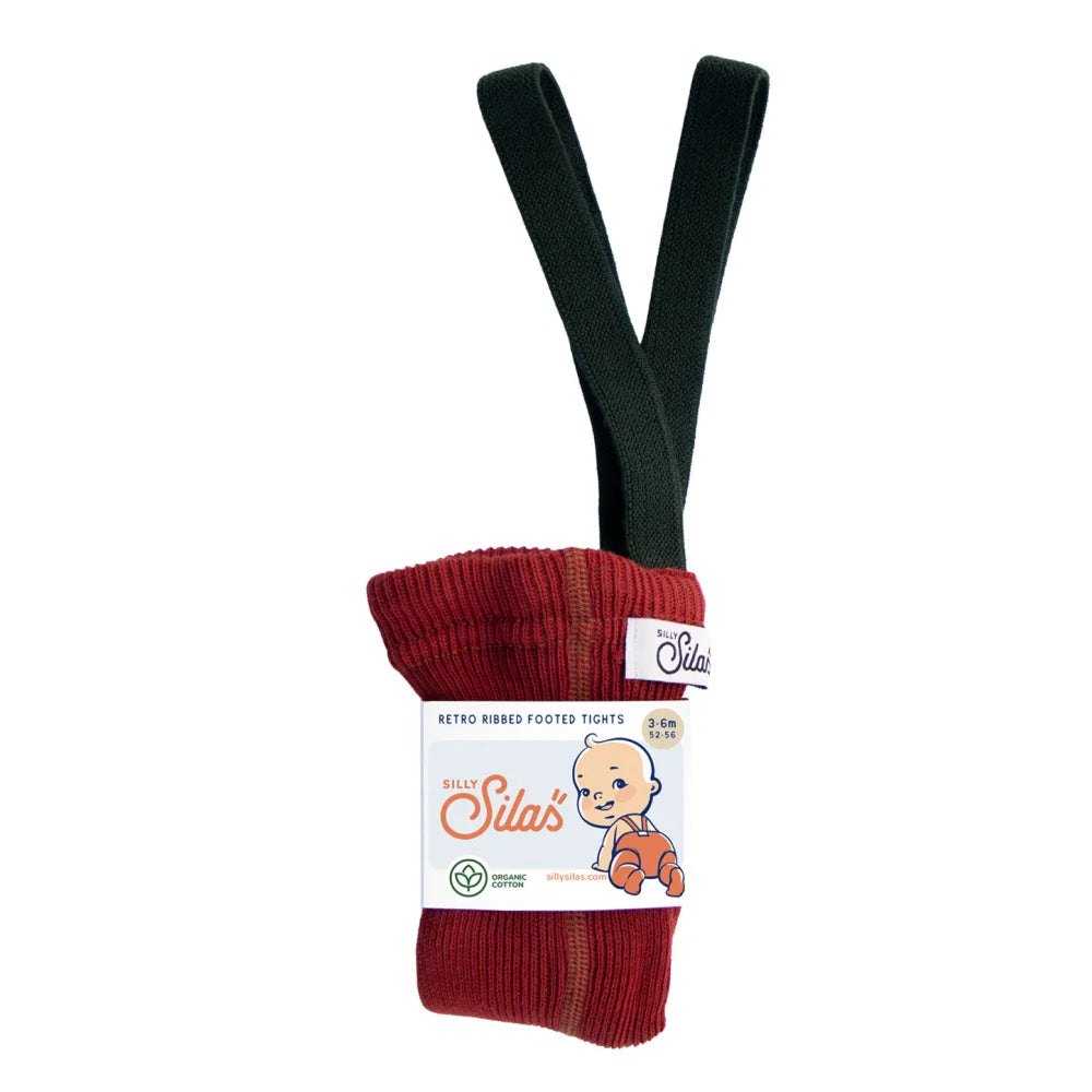 Rote und grüne retro gerippte Strumpfhose mit Trägern, vintage Design