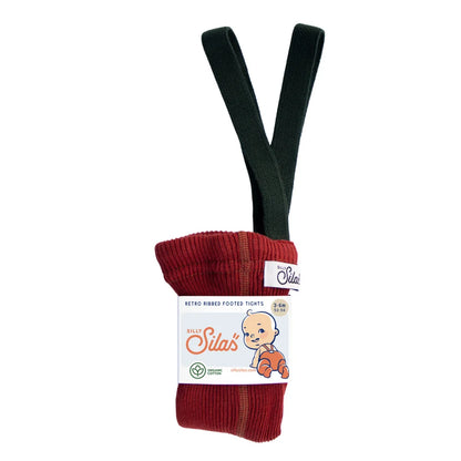 Rote und grüne retro gerippte Strumpfhose mit Trägern, vintage Design