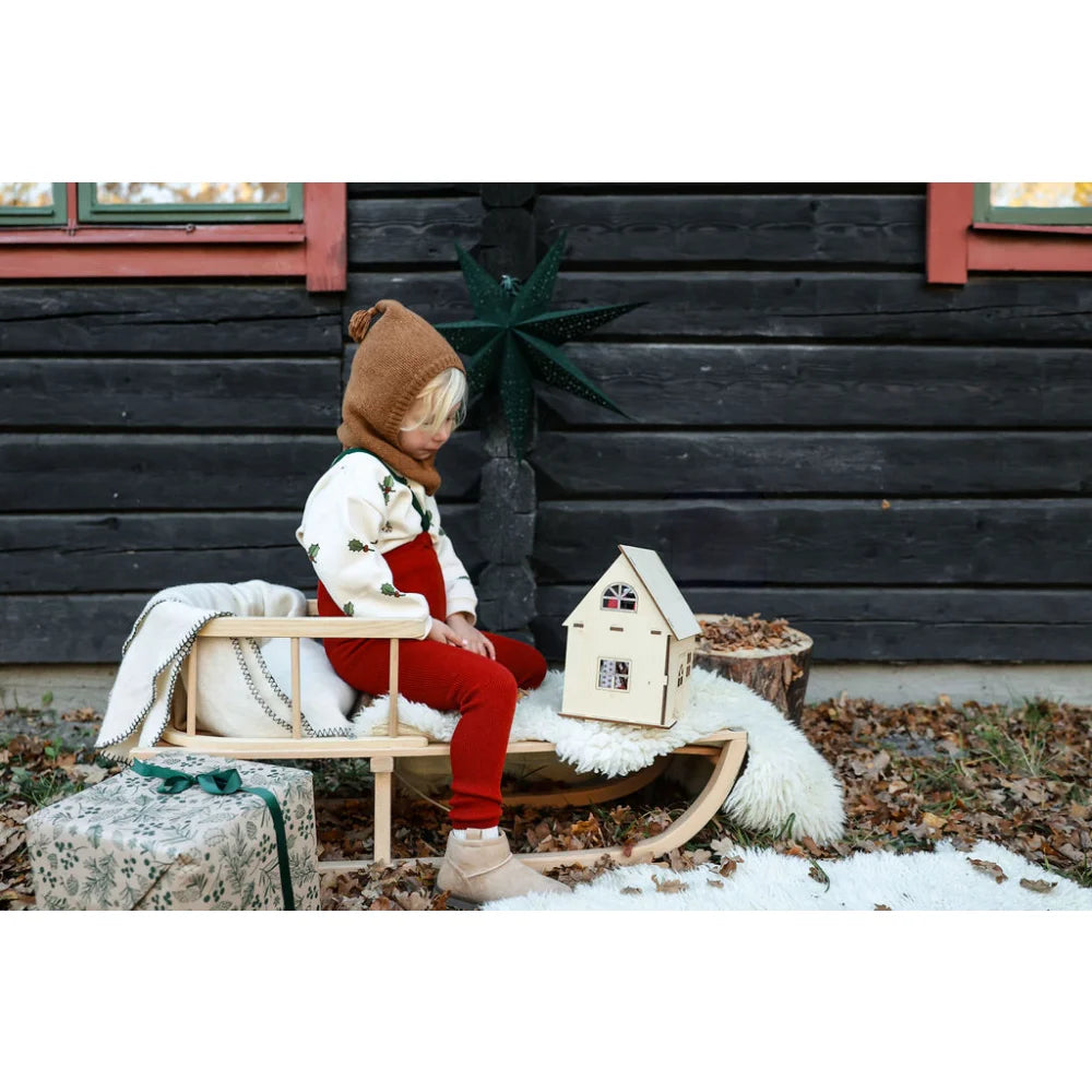 Holz-Schaukelpferd mit Plüschbär, Strumpfhose mit Träger Footed Ahornblatt Dunkelwaldgrün