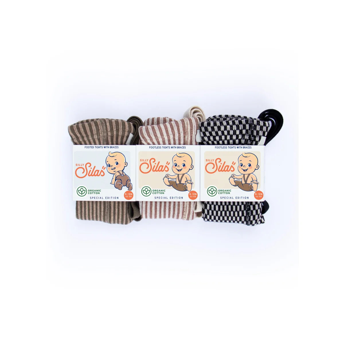 Drei Paar Strumpfhose mit Träger Footless von Silly Silla in Granola x Cream gestreift