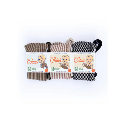 Drei Paar Strumpfhose mit Träger Footless von Silly Silla in Granola x Cream gestreift