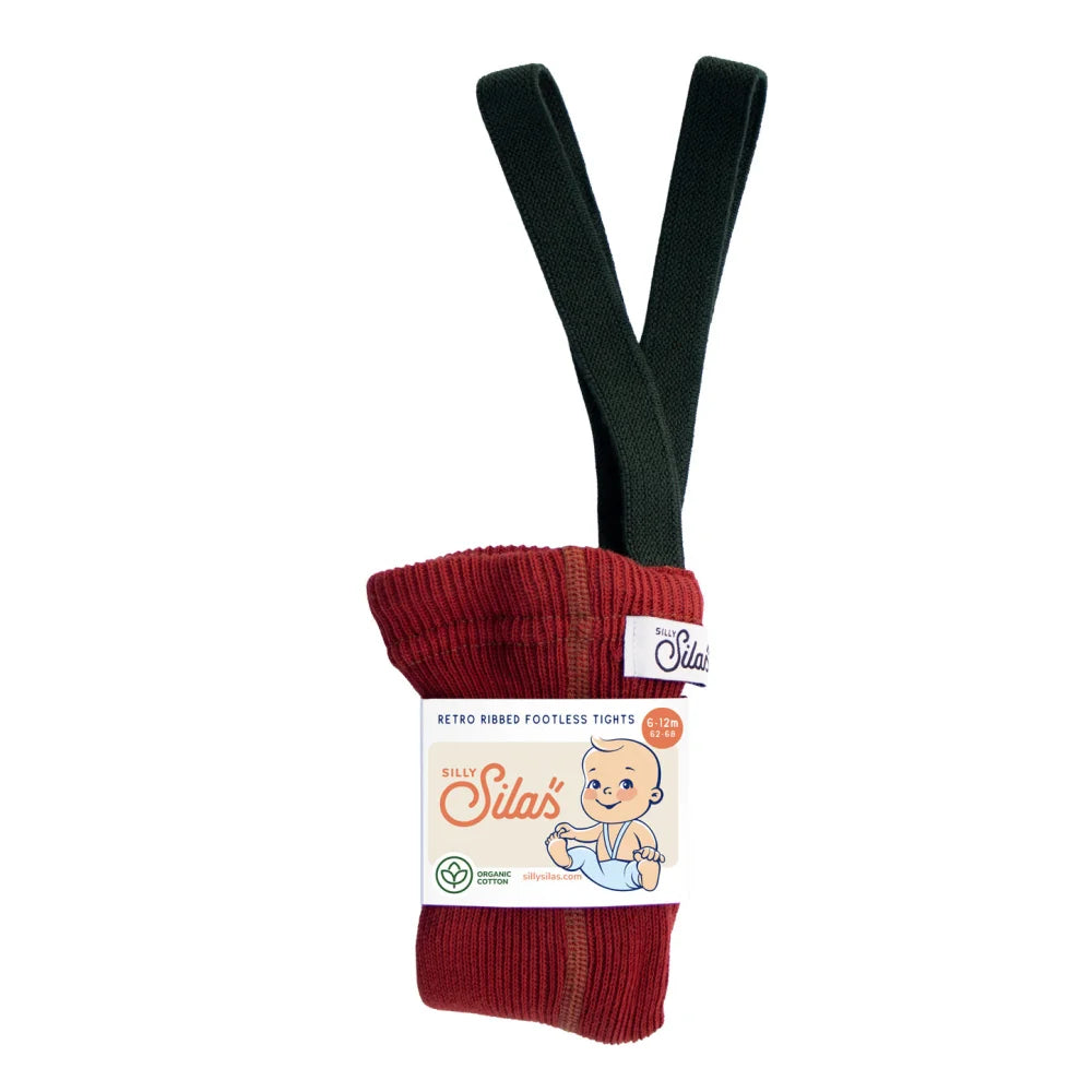 Retro gerippte footless Strumpfhose rot-schwarz mit Trägern