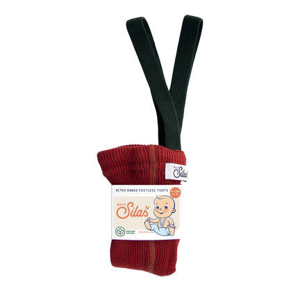 Retro gerippte footless Strumpfhose rot-schwarz mit Trägern