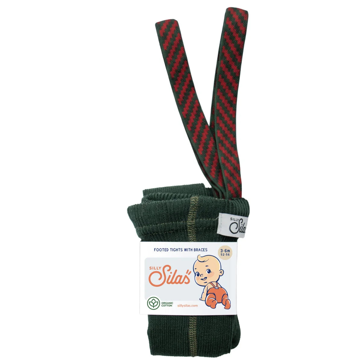 Silly Silas Strumpfhose mit Träger Footed in Dark Forest Green mit Weihnachtsmuster