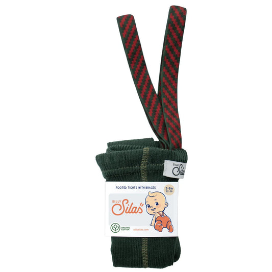 Silly Silas Strumpfhose mit Träger Footed in Dark Forest Green mit Weihnachtsmuster