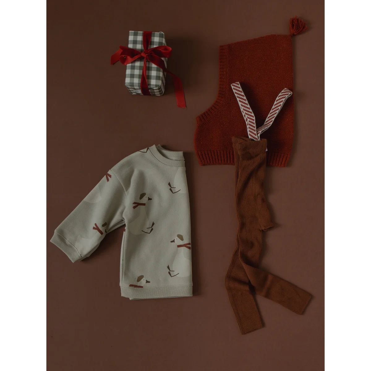 Silly Silas Strumpfhose mit Träger Footless in Cinnamon mit Weihnachtsmuster