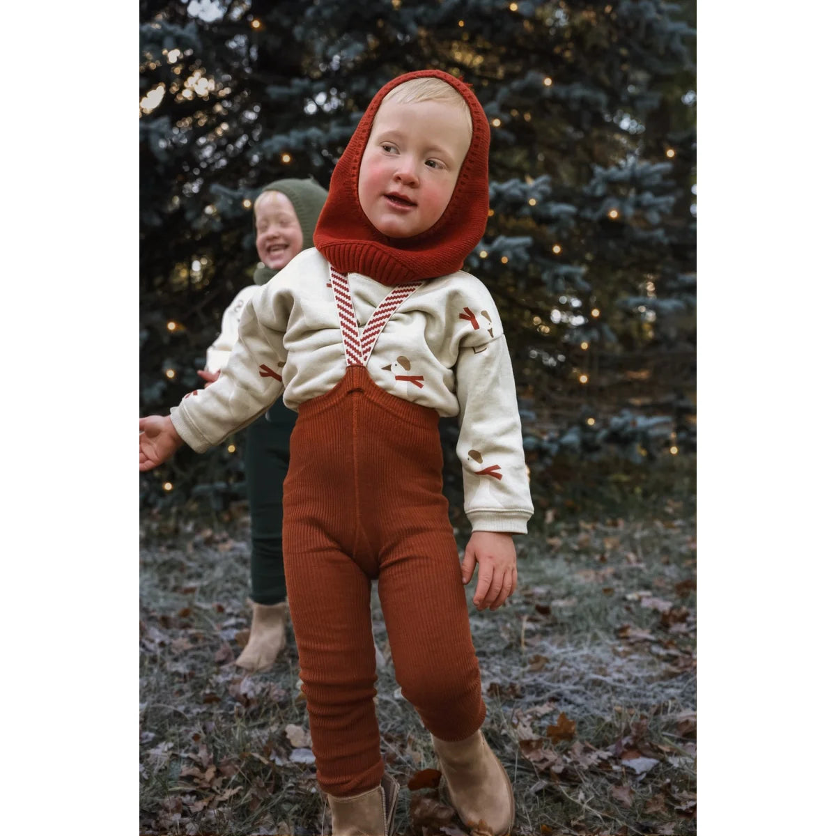 Silly Silas Strumpfhose mit Träger Footless in Cinnamon mit Weihnachtsmuster