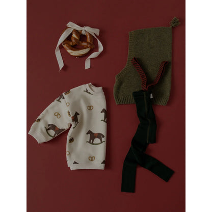 Silly Silas Strumpfhose mit Träger Footless in Dark Forest Green mit Weihnachtsmuster