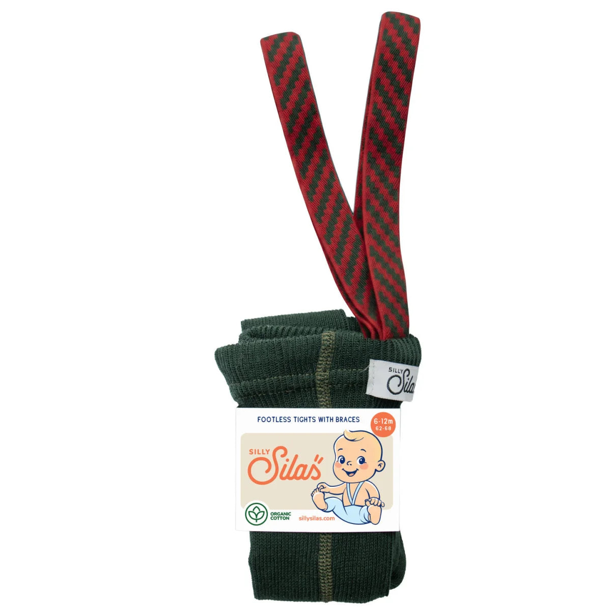 Silly Silas Strumpfhose mit Träger Footless in Dark Forest Green mit Weihnachtsmuster