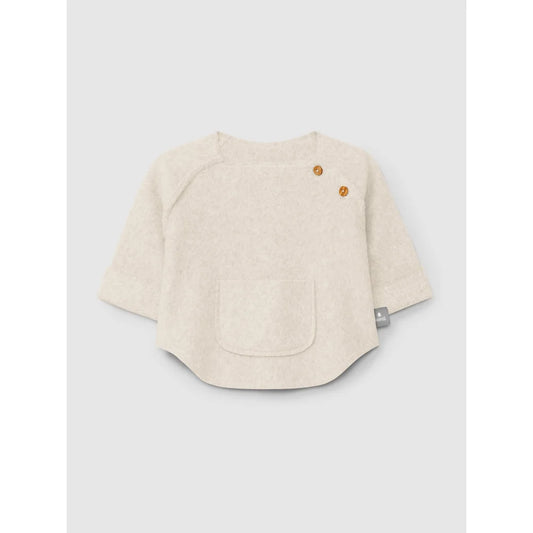 Off-White Fleece Baby-Shirt mit braunen Knöpfen und Tasche, erhältlich in Sand oder Rosa