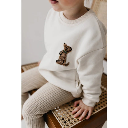 Weißer Pullover mit braunem Teddy-Bär-Applikation für Kinder Puppy