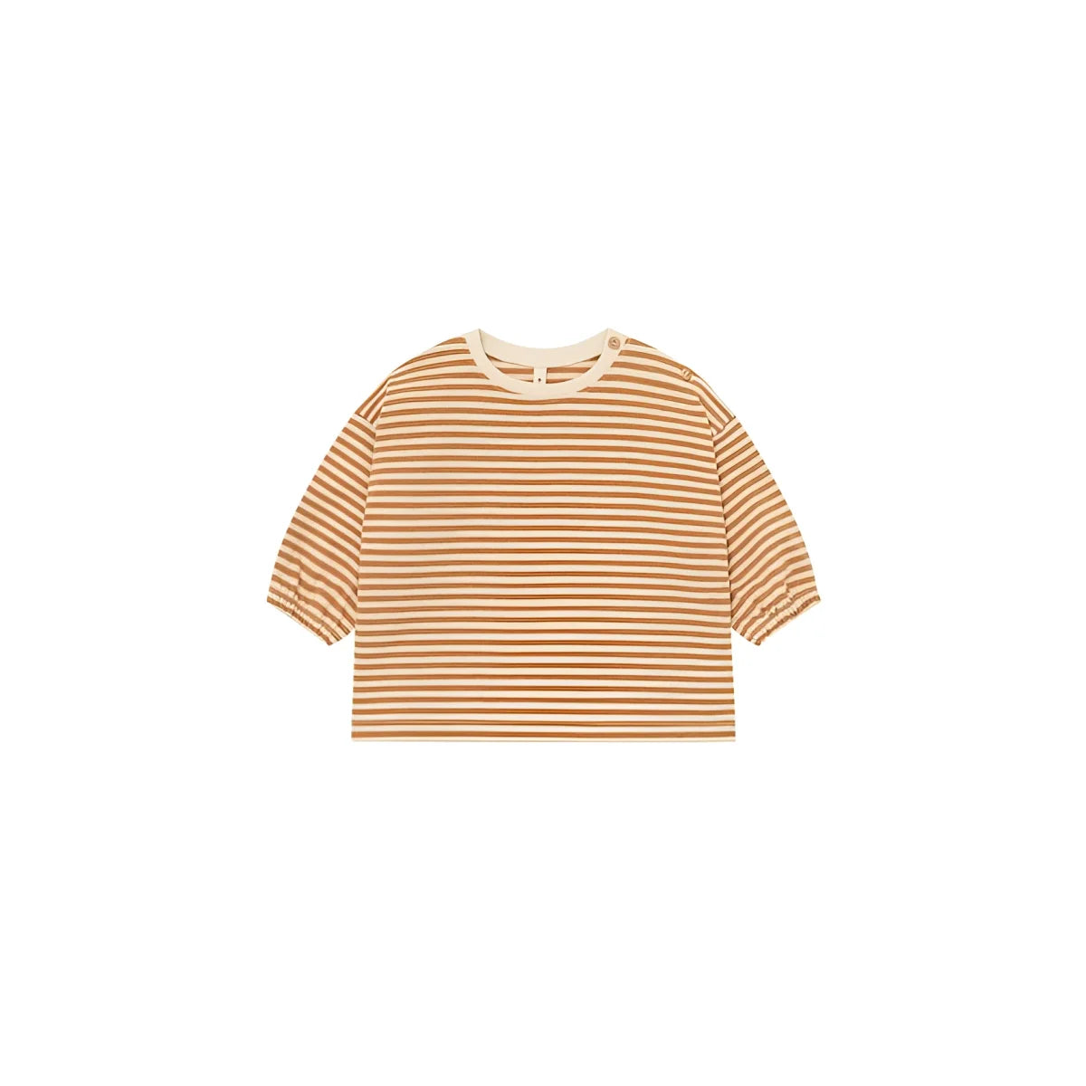 Eine weiche, übergroße sweatshirt im warmen kupferfarbenen und creme gestreiften design mit entspanntem sitz