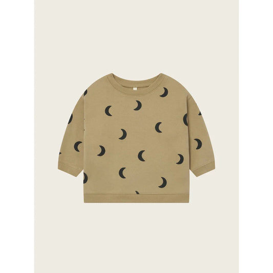 Langärmeliges olivgrünes Sweatshirt mit schwarzem Halbmond-Print von Dusky Midnight