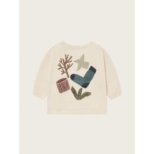 Cremefarbenes Langarmshirt mit Natur-Motiv-Applikationen vom Sweatshirt Forest Song Undyed