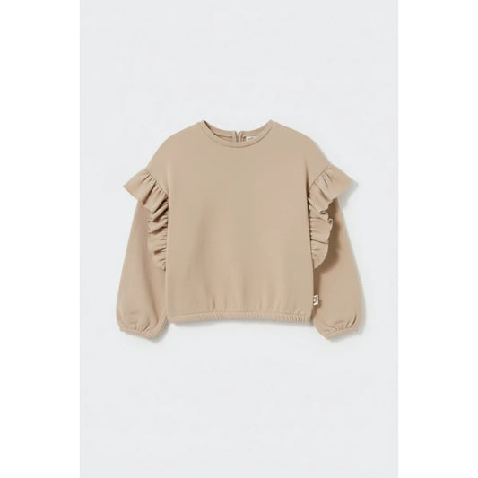 Cozmo Sweatshirt Juno in Stone mit Rüschen an den Schultern