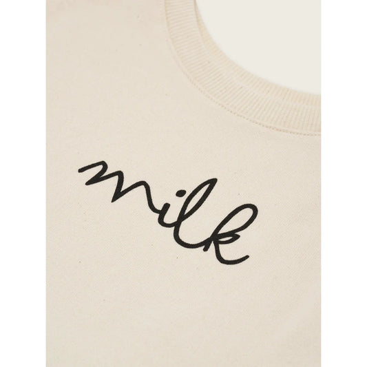 Cremefarbenes Sweatshirt mit schwarzer Milch-Embroderie in eleganter Schrift