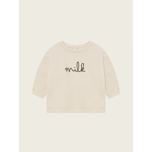 Cremefarbener langärmliger Sweatshirt mit Milch-Stickerei auf der Vorderseite